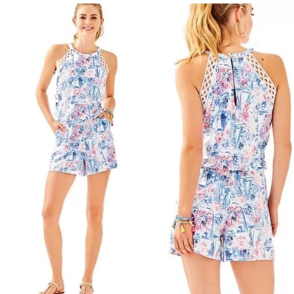 Lilly Pulitzer Sea To Shining Sea Fireworks Sailboat Lala Romper